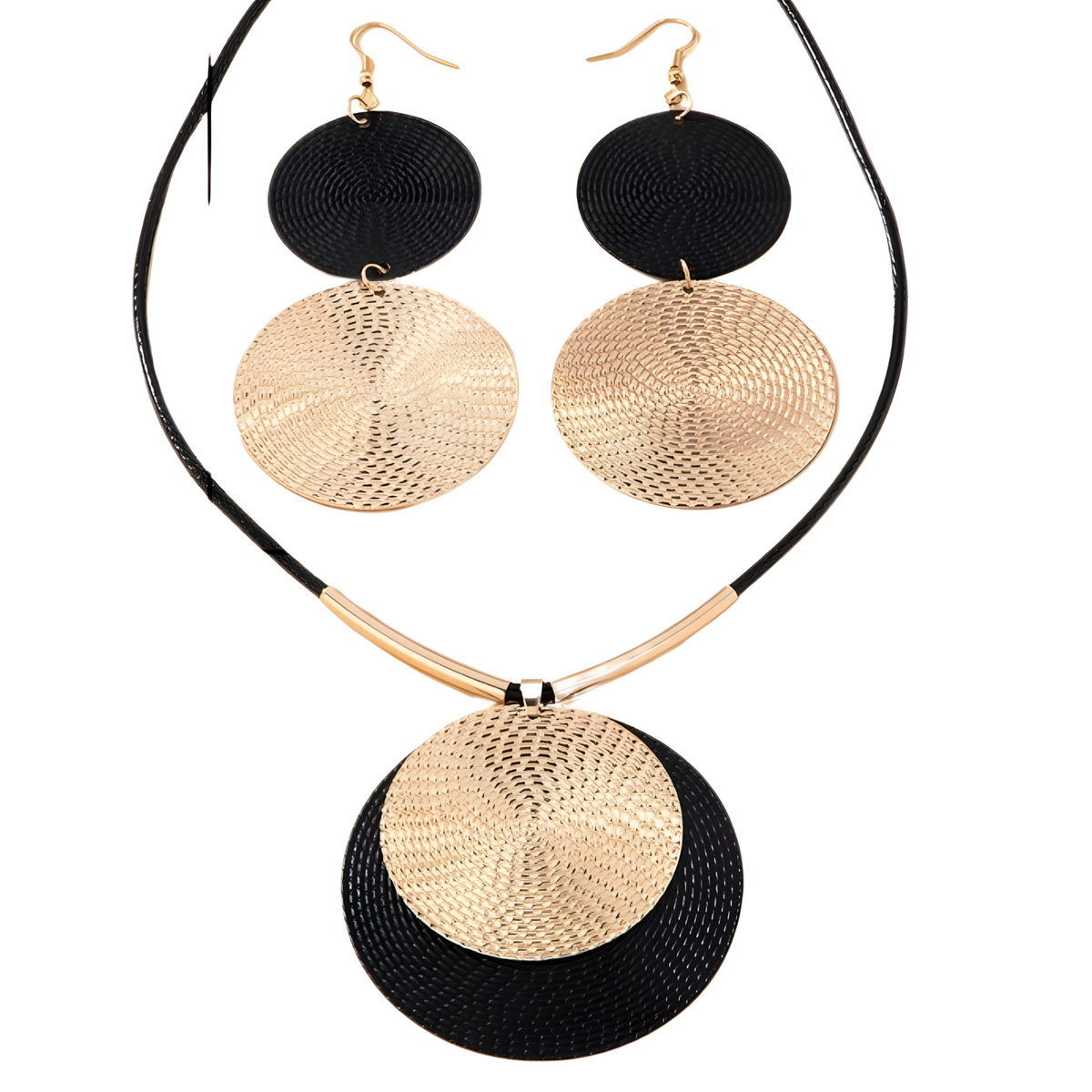 Women's Punk Style Large Circular Dangle Earring and Pendant Necklace Set B107
