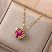 Womens Multi Color Crystal Heart Pendant Necklace 18K Gold Inlaid Zircon 1311