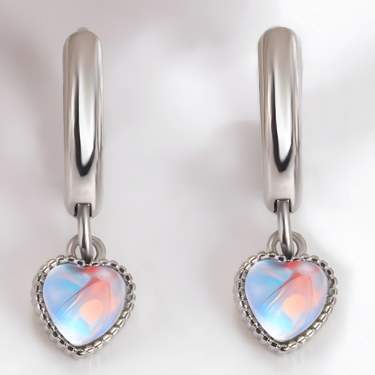 925 Silver-Plated Heart Hoop Earrings – Romantic Crystal Heart Dangle Hoops 927