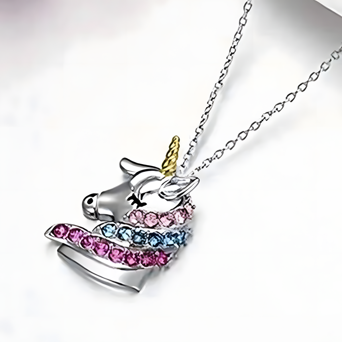 Unicorn Pendant Necklace for Girls – Crystal Rhinestone Cartoon Horse Charm 1160