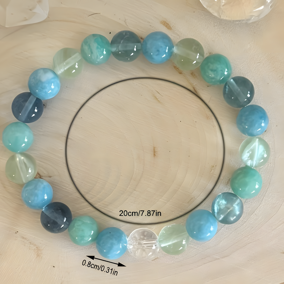 Inner Strength Bracelet-Fluorite, Aquamarine & Amazonite 8mm Beaded Stretch 1494