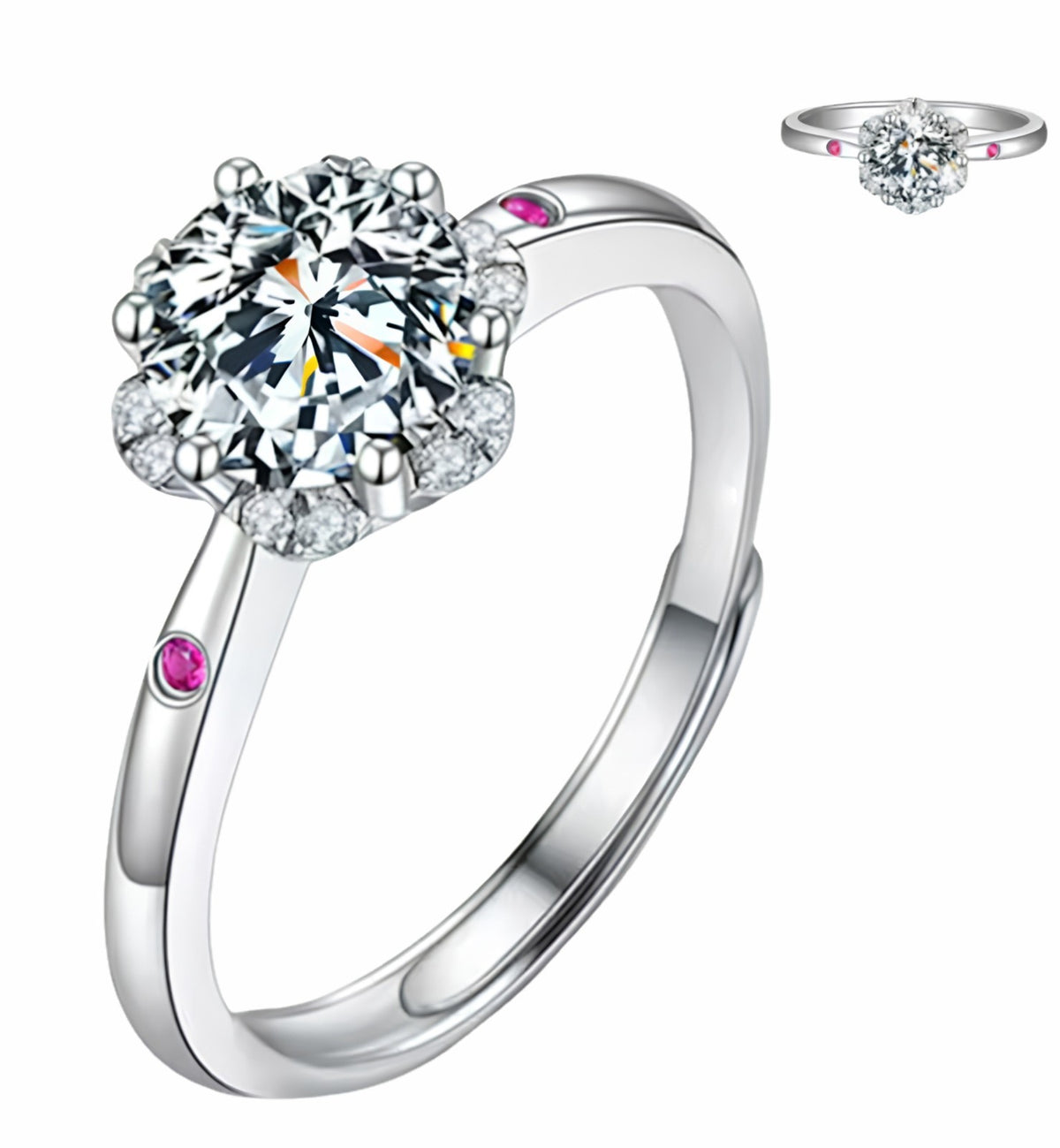 Luxury Round Brilliant Cut Zirconia Floral Cluster Ring Adjustable Silver 1651
