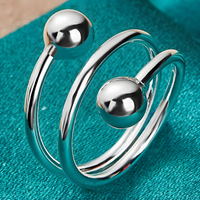 Silver Plated Alloy Open Head Ring with Double Round Ends Adjustable Resize 1416