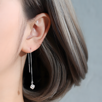 925 Silver-Plated Geometric Cube Zircon Drop Earrings Women Sparkling Round 924