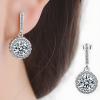Sterling Silver Cubic Zirconia Drop Earring Elegant 925 Silver Plated Dangle 305