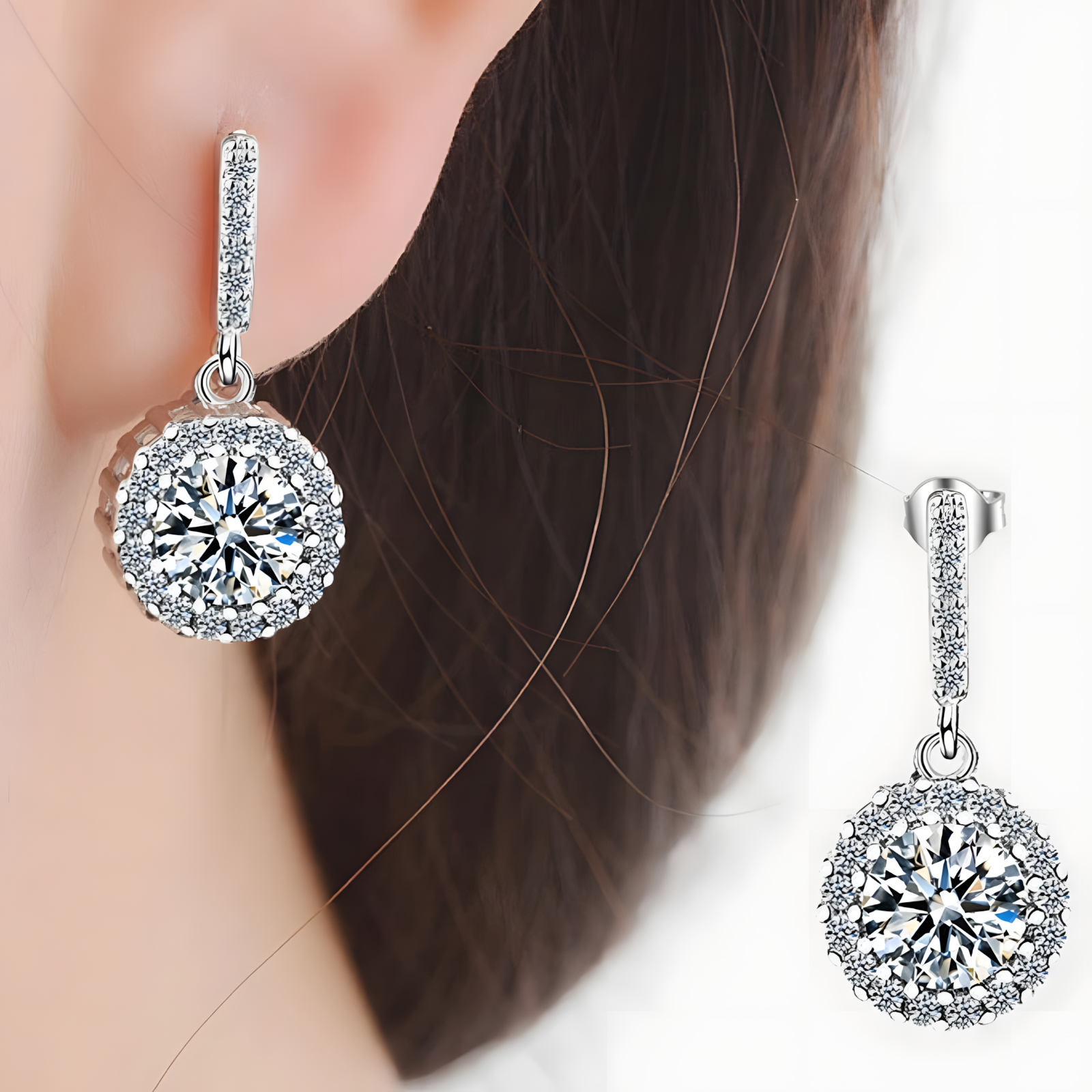 Sterling Silver Cubic Zirconia Drop Earring Elegant 925 Silver Plated Dangle 305