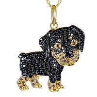 Rottweiler Dog Pendant Necklace For Women Gold Tone Look Crystal Animal B245