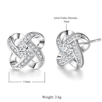 Sterling Silver Knot Stud Earrings AAA Cubic Zirconia  Elegant Infinity Knot 334