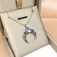 Celtic Crescent Moon Necklace for Women – Zinc Alloy Moon Pendant Blue Opal 1105