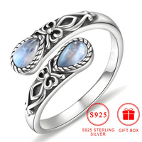 Retro Simple Flower Pattern Opening Rings Pear/Round Imitation Moonstone 506