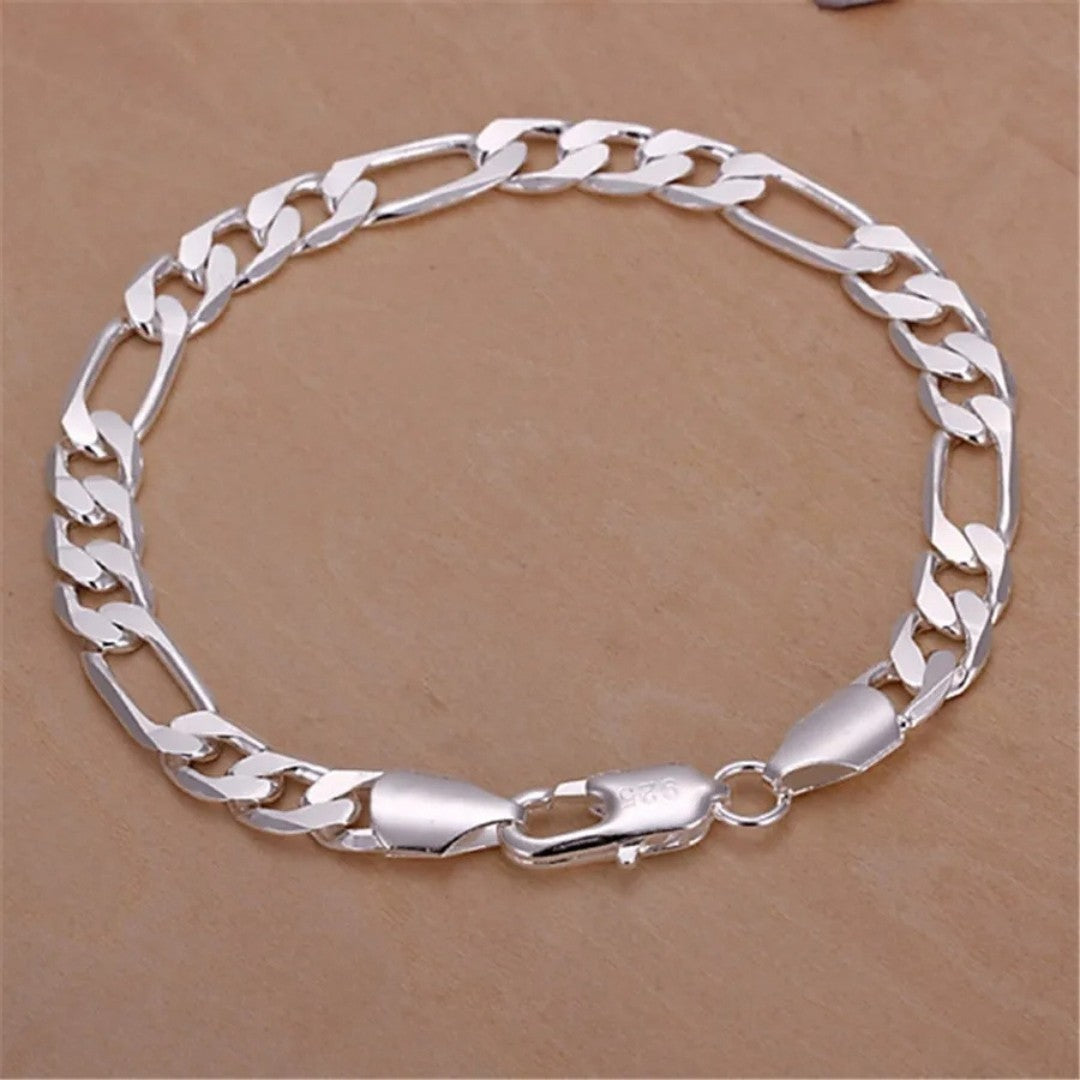 925 Sterling Silver Figaro Chain Bracelet, Classic Silver Link Bracelet 420