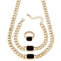 3-Piece Gold Colour Jewellery Set Chain Necklace, Bracelet & Adjustable Ring 728