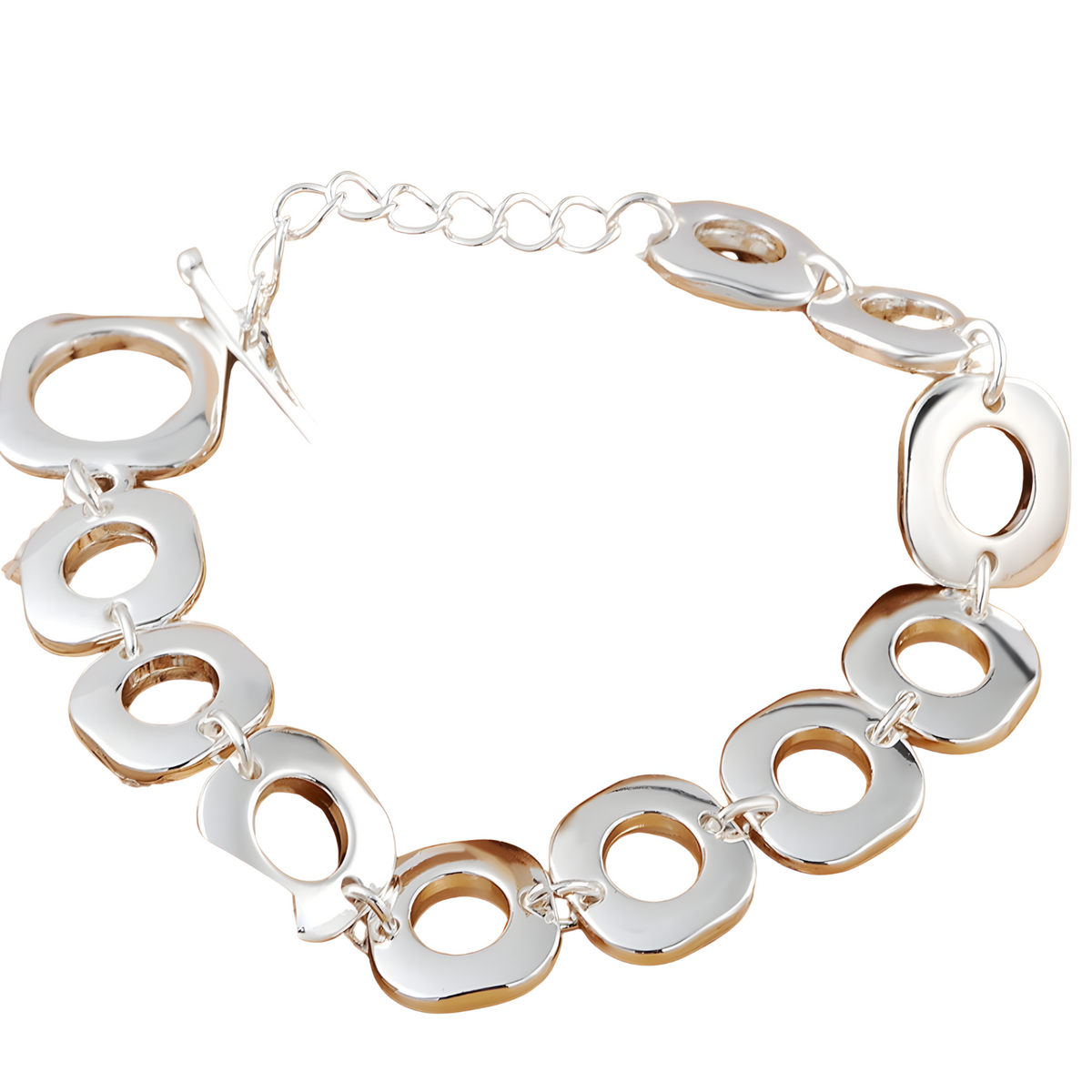 Rhodium-Plated Base Metal Circle Link Bracelet - Toggle Clasp with Extender 1491