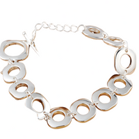 Rhodium-Plated Base Metal Circle Link Bracelet - Toggle Clasp with Extender 1491