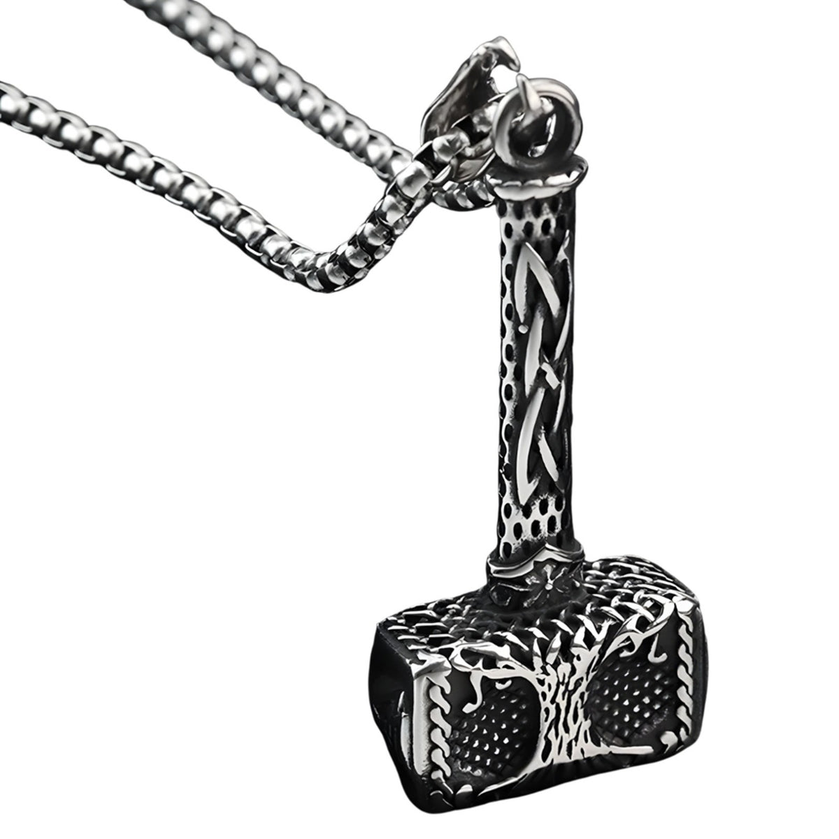 Stainless Steel Viking Thor Hammer Tree Of Life Pendant Necklace For Men 1069