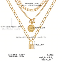 3-Layer Gold Chain Necklace Set Women – Retro Coin & Padlock Pendant Layered 702