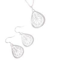 Water Drop Pendant Necklace and Earring Set-Copper Alloy 925 Silver Plating 1202