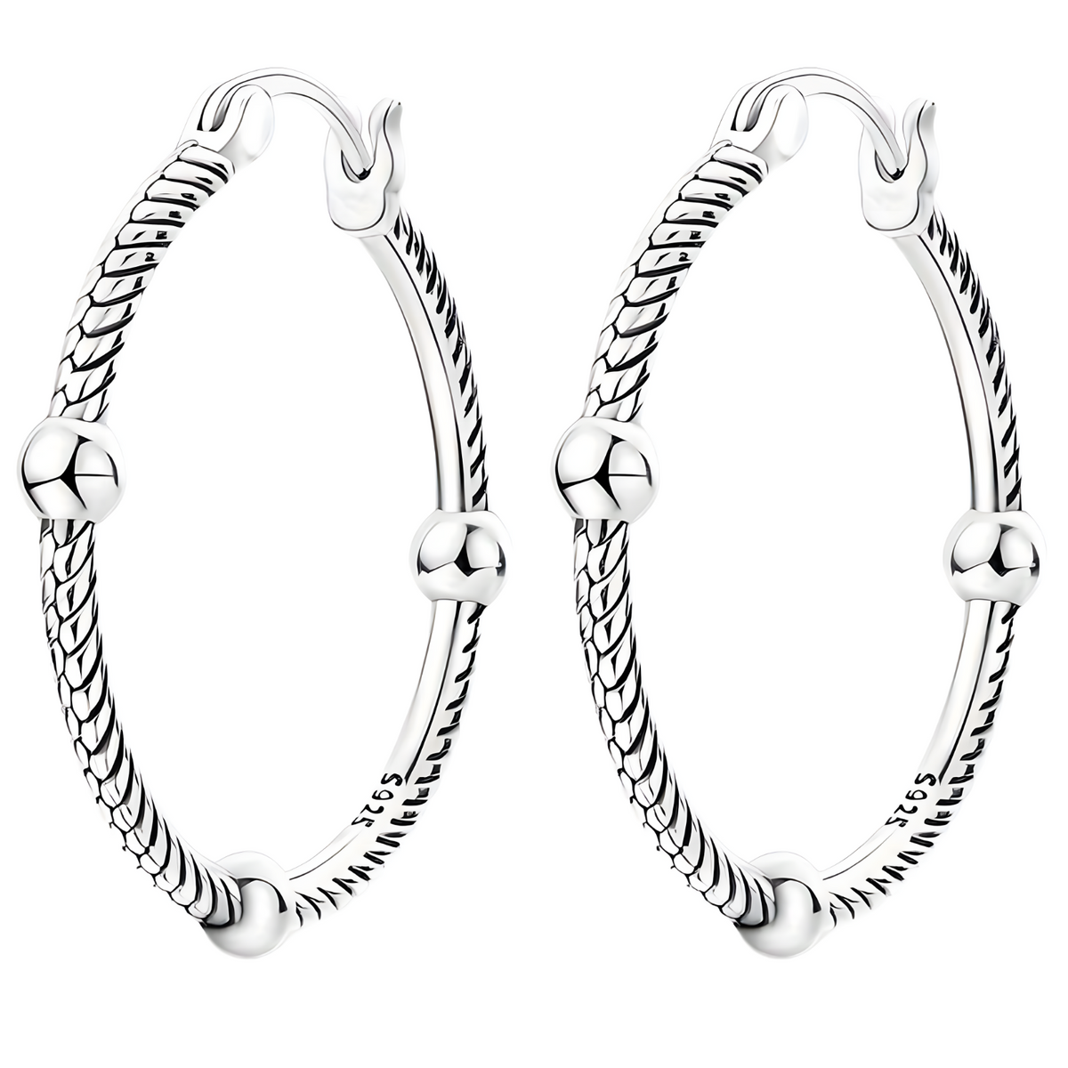 925 Sterling Silver Twisted Rope Hoop Earrings for Women 32.8mm Vintage Boho 625