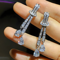 Bling Long Tassel Drop Earrings Women Geometric CZ Dangle Earrings Trendy 1390