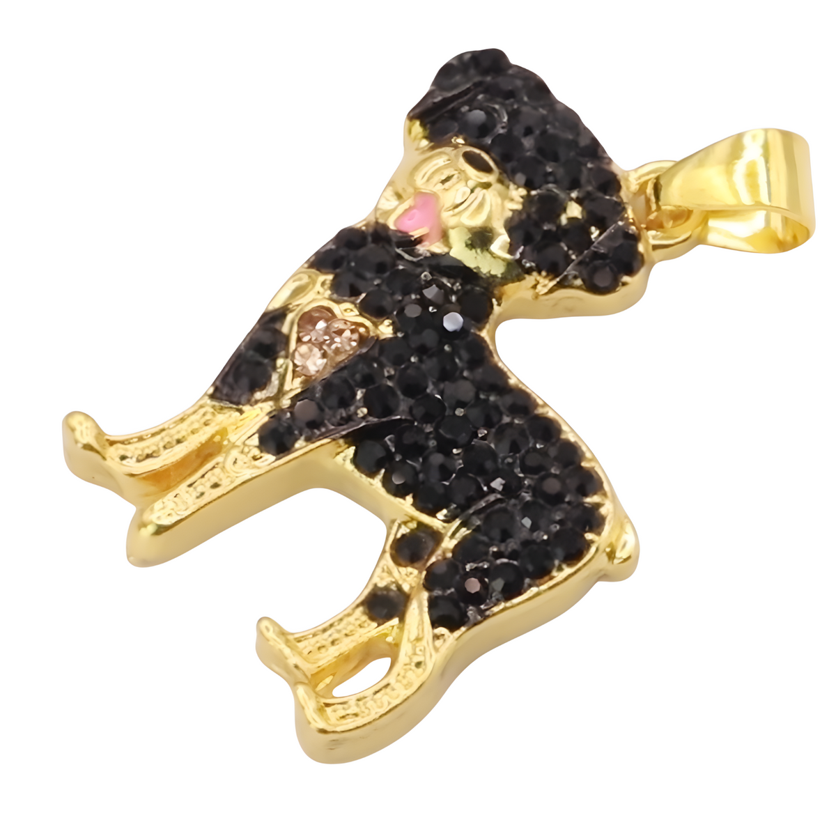 Rottweiler Dog Pendant Necklace Women Gold Tone Look Black Crystal Animal B247