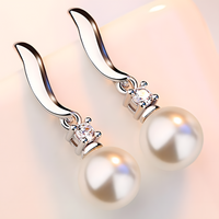 925 Silver-Plated Pearl Drop Earrings for Women – Elegant Round Pearl Zircon 906