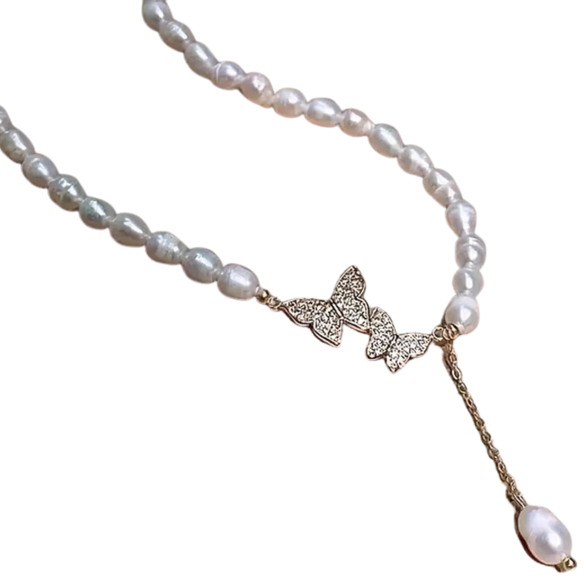 Butterfly Necklace Faux Pearls Beads Elegant Beaded Necklace Lovely Neck 84 UK