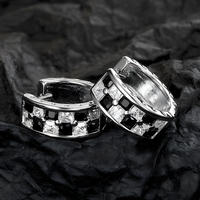 925 Sterling Silver Huggie Hoop Earrings Women Black & White Zircon Inlay 318