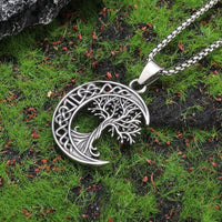 Celtic Tree of Life Crescent Moon Necklace f– Zinc Alloy Metal Pendant 1083