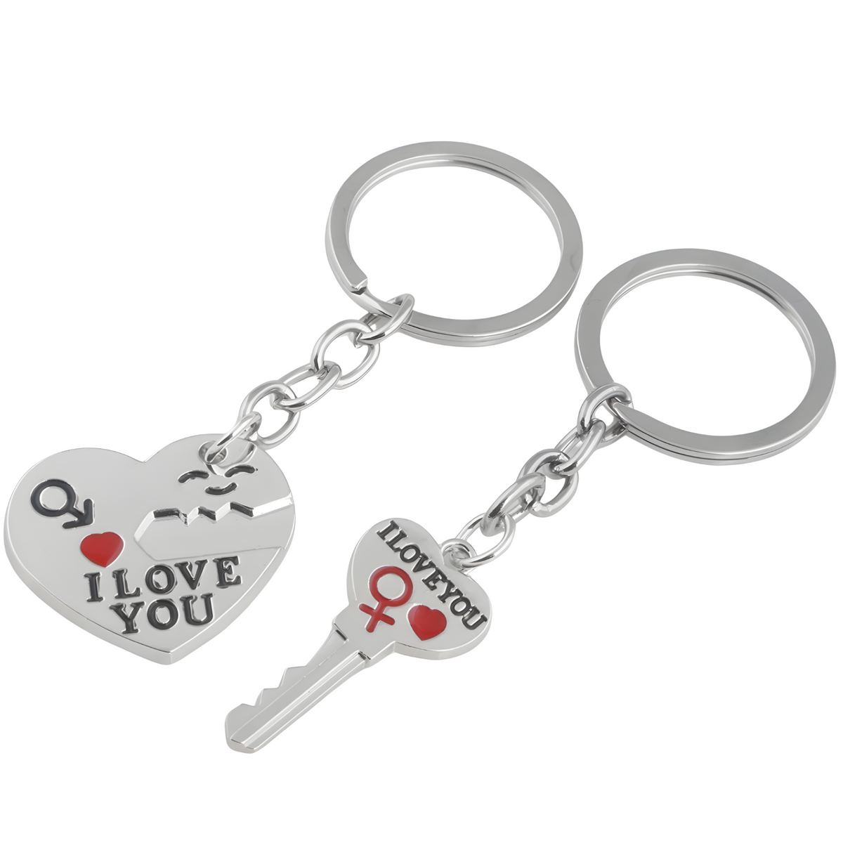 Silver Tone "I Love You" Heart & Key Couple Keychains Set Love Gift Pair Set B29