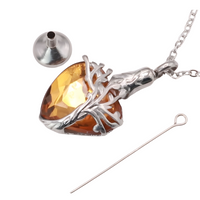 Heart Tree of Life Urn Necklace Crystal Funnel Filler 316L Stainless Steel B211