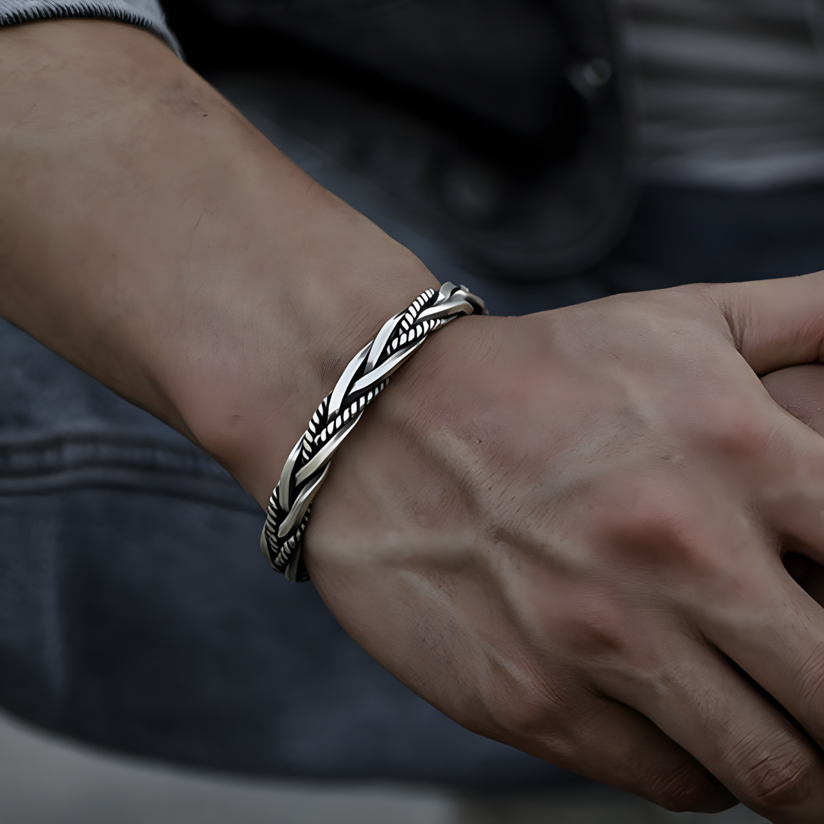 925 Twisted Cuff Bracelet Silver Colour Braided Rope Open Bangle Adjustable 1756