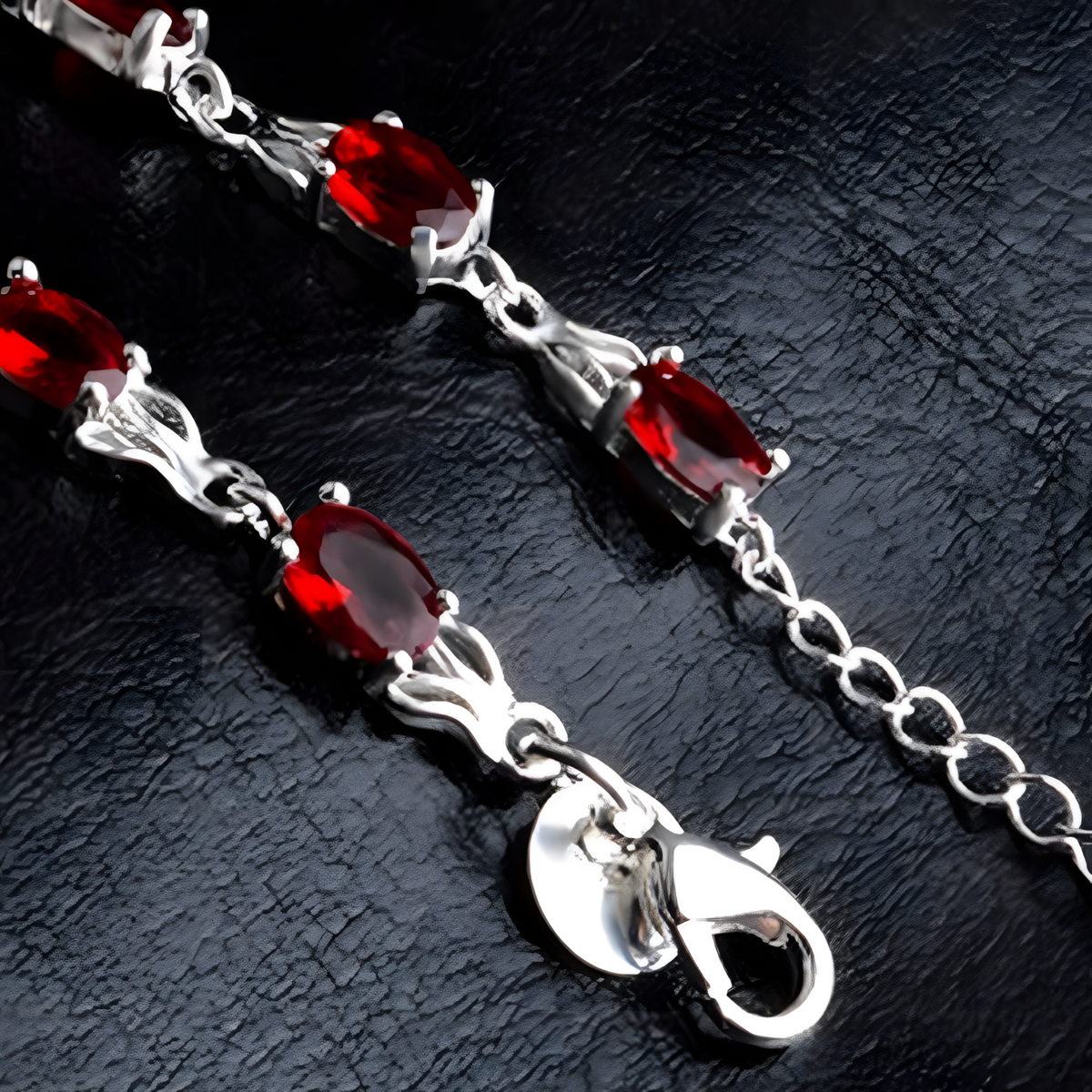 Unified Jewellery Premium Red Oval Crystal Tennis Bracelet Women Lobster 1825