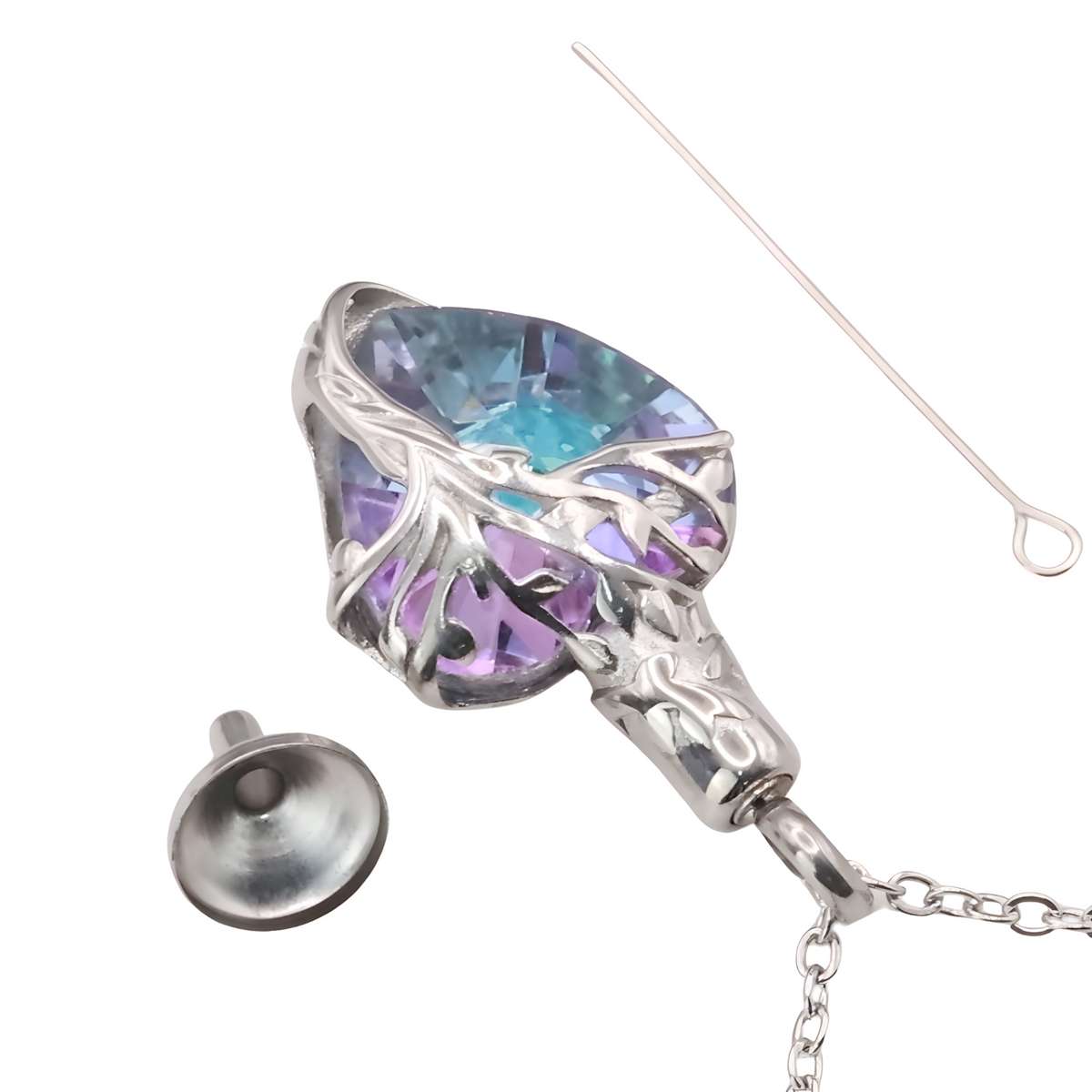Heart Tree of Life Urn Necklace Crystal Funnel Filler 316L Stainless Steel B207