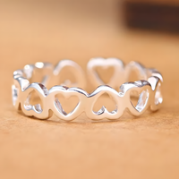 Heart Pattern Adjustable Ring For Women Silver Colour Open Cuff Love Band 1778