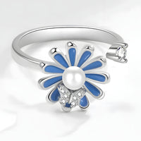 925 Sterling Silver Style, Rotating Flower, Pearl Center, Butterfly Accent 375