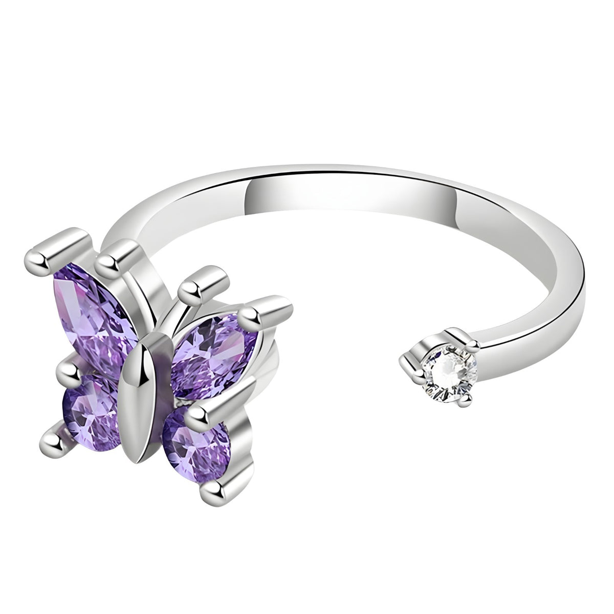 Adjustable Butterfly Spinner Ring 925 Sterling Silver Style, Rotating Purple 371