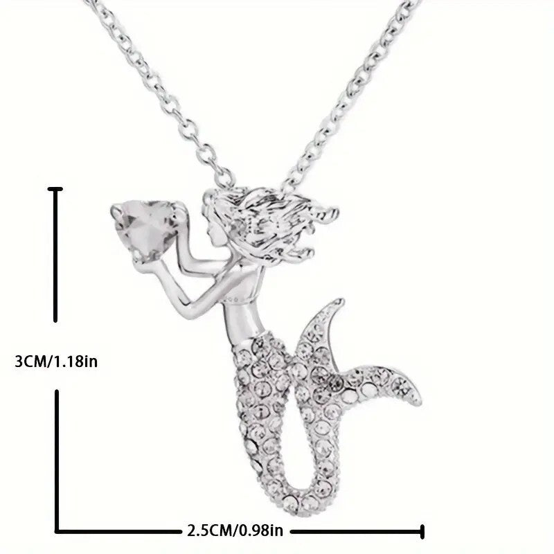 1pc Cute Fashion Cartoon Mermaid With Blue Heart Pendant Necklace 105 UK