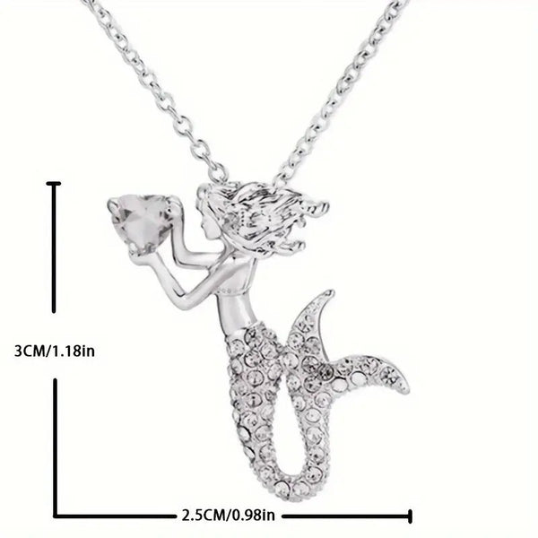 1pc Cute Fashion Cartoon Mermaid With Blue Heart Pendant Necklace 105 UK