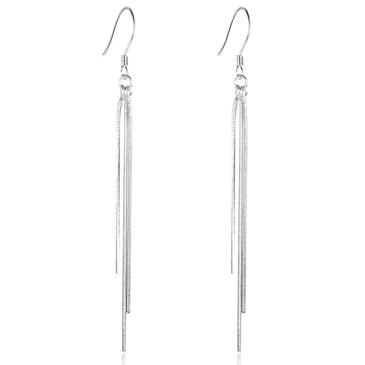 Sterling Silver Long Tassel Drop Earrings Chain Dangle Design Hypoallergenic 295