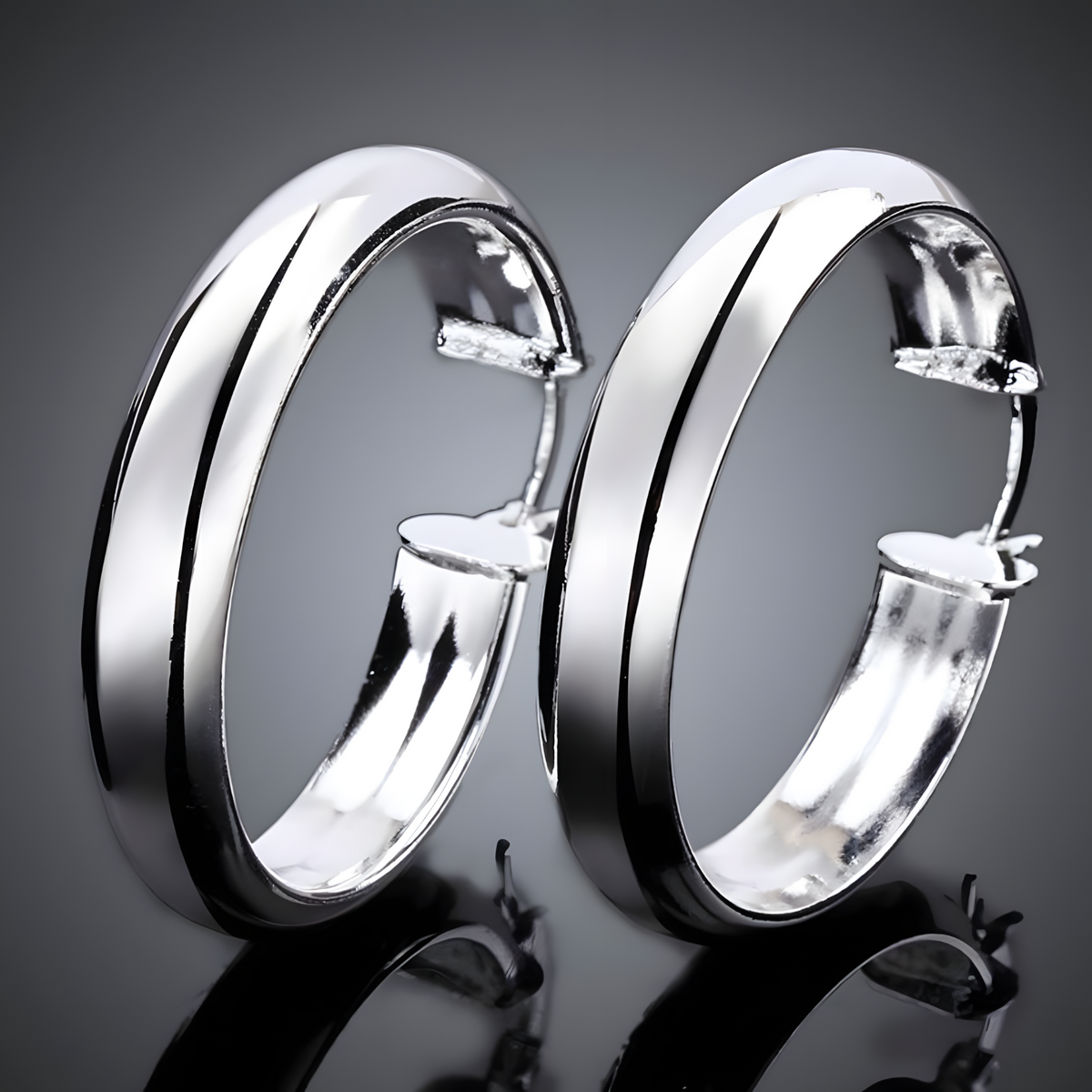 Sterling Silver-Plated Hoop Earrings – Elegant 3.4 cm Large Hoops for Women 902