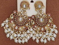 Elegant Bollywood Inspired Gold Kundan Earrings - Traditional Indian Jewelry 217