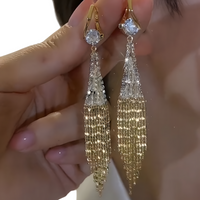 Elegant Gold Tassel Drop Earrings for Women – Long 8.8cm Dangling Earrings 782