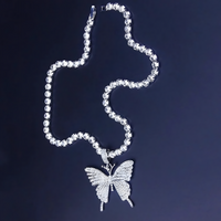 Womens Shiny Butterfly Pendant Necklace Hip Hop Iced Out Silver Tennis Chain 701