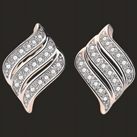 925 Sterling Silver Wave Design Earrings for Women – Sparkling Crystal Studs 311