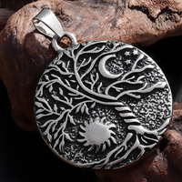 Vintage Tree Of Life Sun And Moon Pendant Necklace Celtic Nordic Round Rune 1093