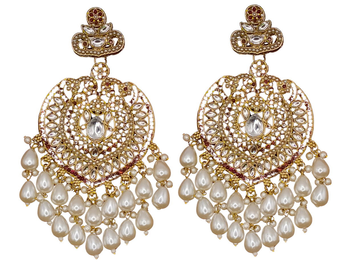 Elegant Bollywood Inspired Gold Kundan Earrings - Traditional Indian Jewelry 231