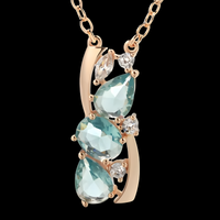Blue Natural Zircon Pendant Necklace for Women, 585 Rose Gold Color Copper 1265