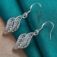 Silver-Tone Leaf Drop Earrings for Women – Elegant Zinc Alloy Twisted Leaf 1187