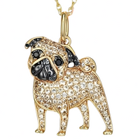 Gold-Plated Pug Pendant Necklace with Crystal Pavé Accent, Animal Charm B255