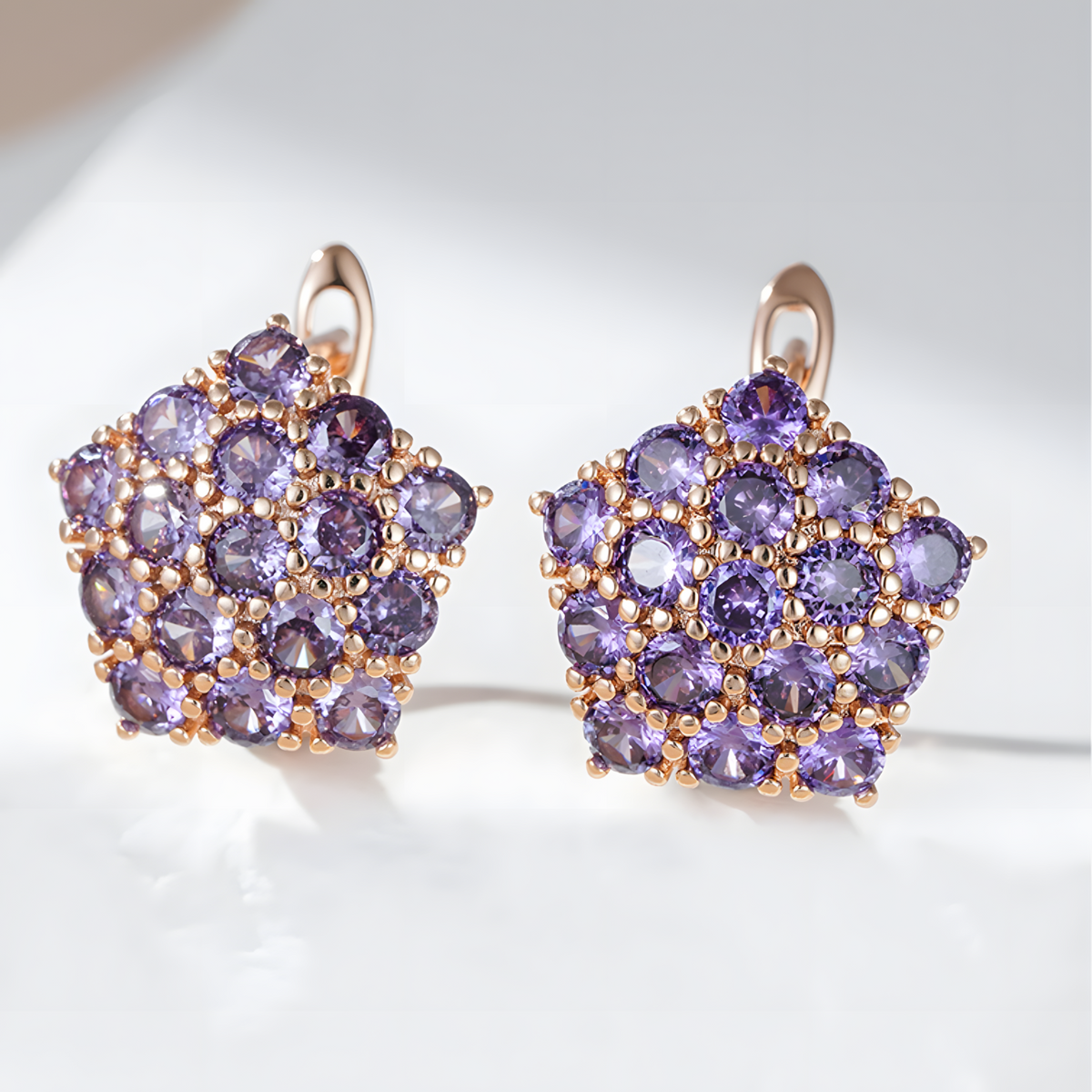 Purple Natural Zircon Cluster Drop Earrings for Women Copper Base Rose Gold 1299